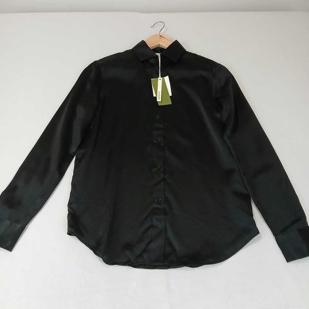 Lilysilk Shirt Womens 2 Black Mulberry Silk Tailored Button Front Blouse NWT - Picture 15 of 16
